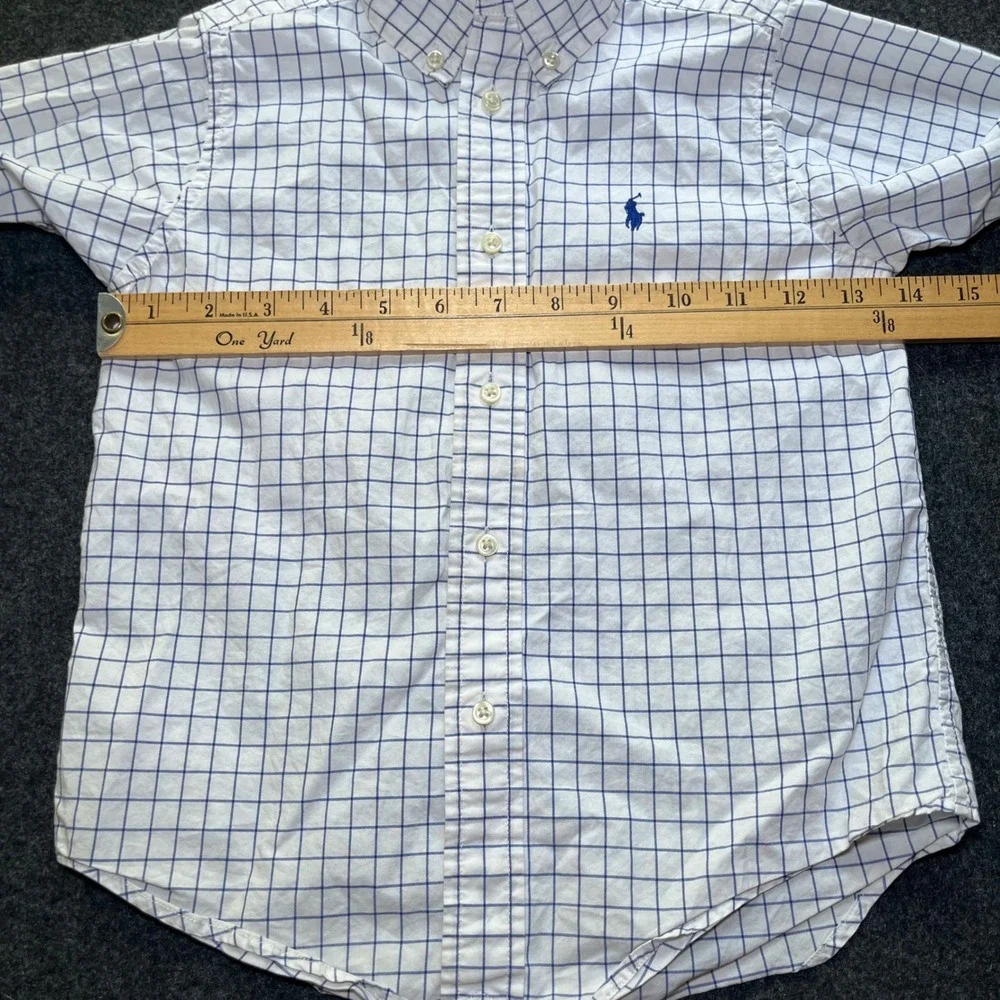 Ralph Lauren Button Down Boys 4 Blue Excellent Windowpane Check Cotton Shirt